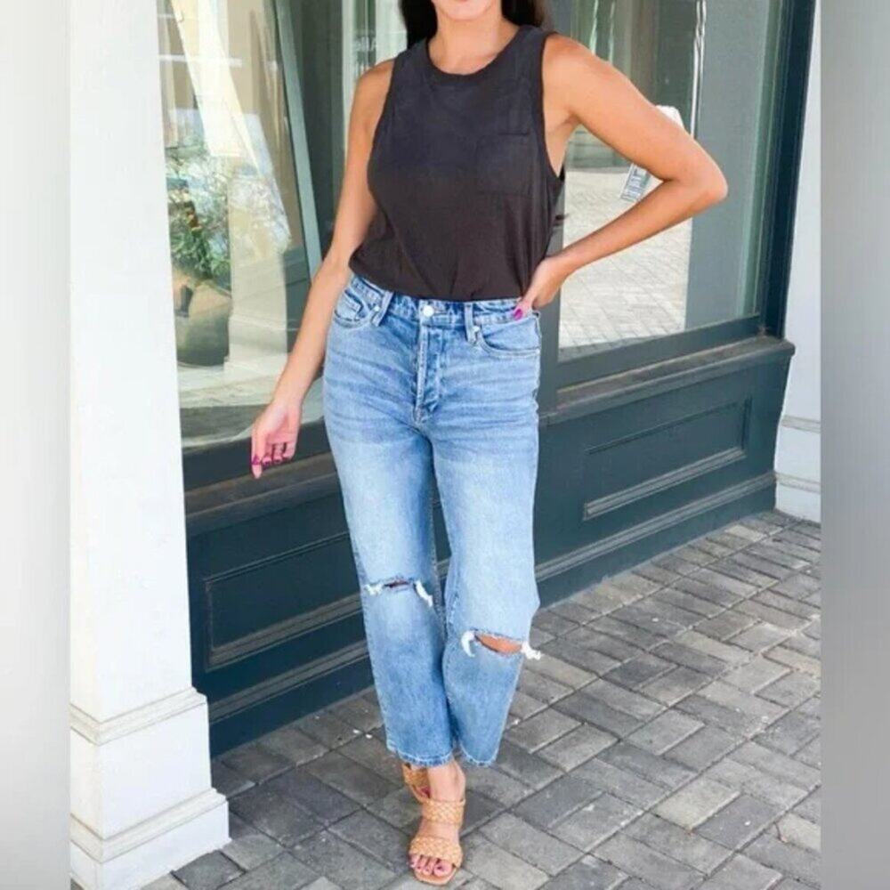 Blank NYC Womens 31 Baxter Ribcage Distressed Straight Leg Denim Jeans NWT